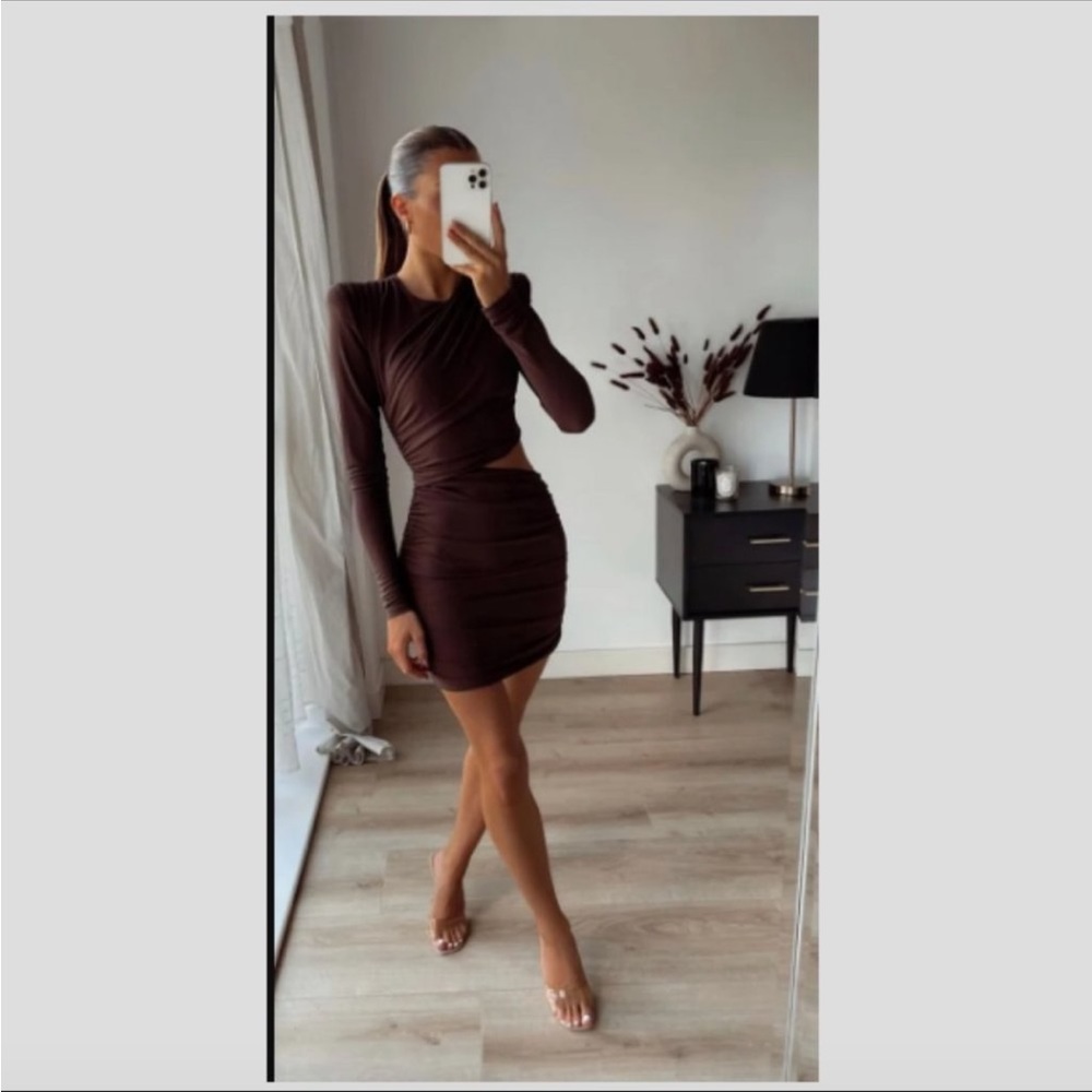 Zara Brown Draped Mini Dress Bloggers Favorite 🤎!!!